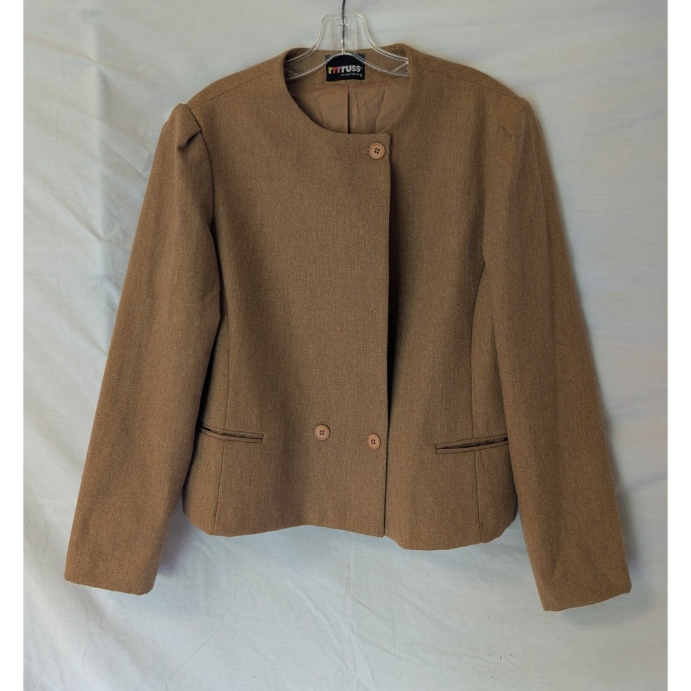 Vintage RUSS Togs Wool Blazer Women's 18 Camel/Tan Made in USA Minimalist Career